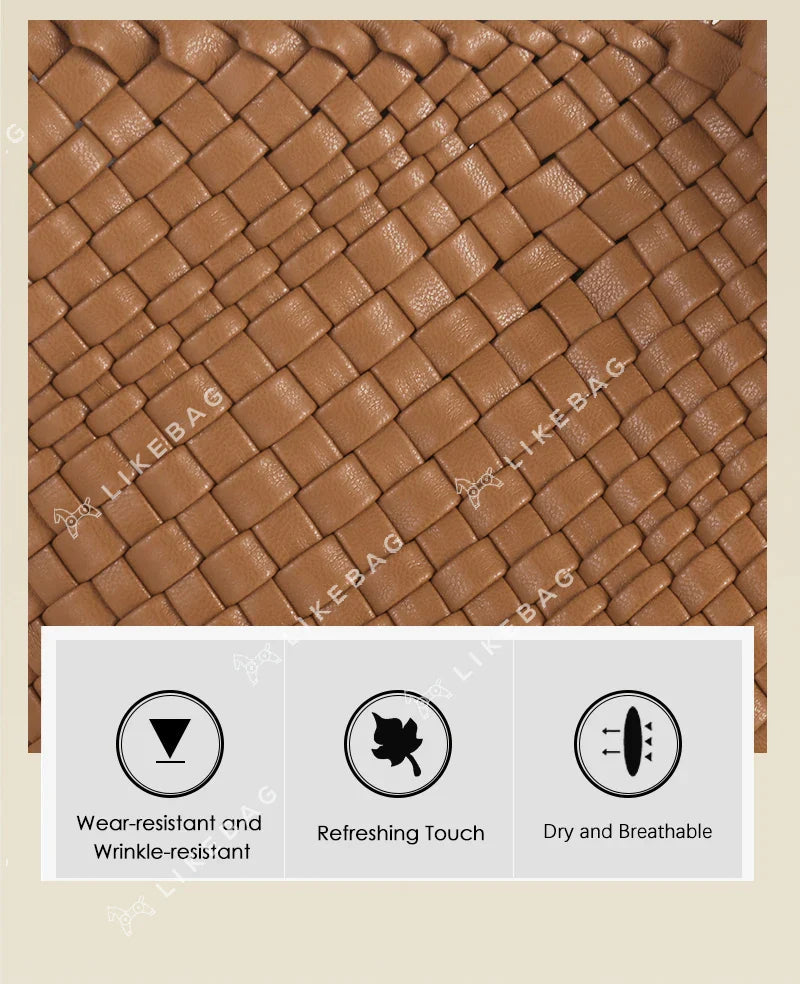 LIKEBAG Fashion Ladies Original Hand Woven Handbag PU Leather Woven Women Large Capacity Tote Bag With Small Bag 24Hr Smart